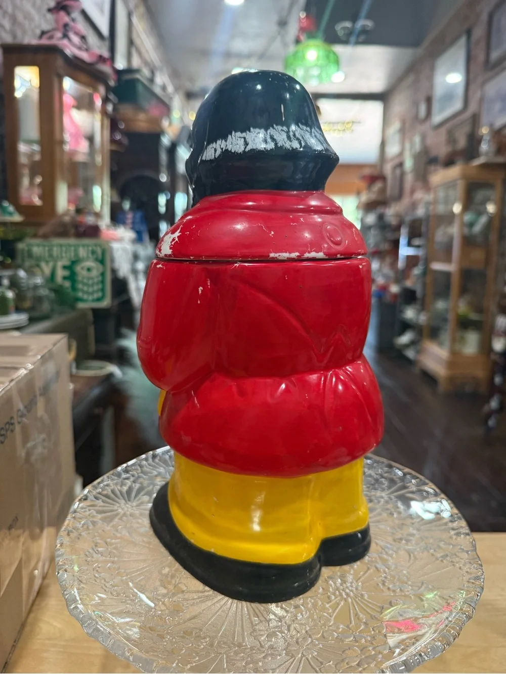 Vintage Black Ceramic Uncle Butler Cookie Jar - Red Jacket, Yellow Pants